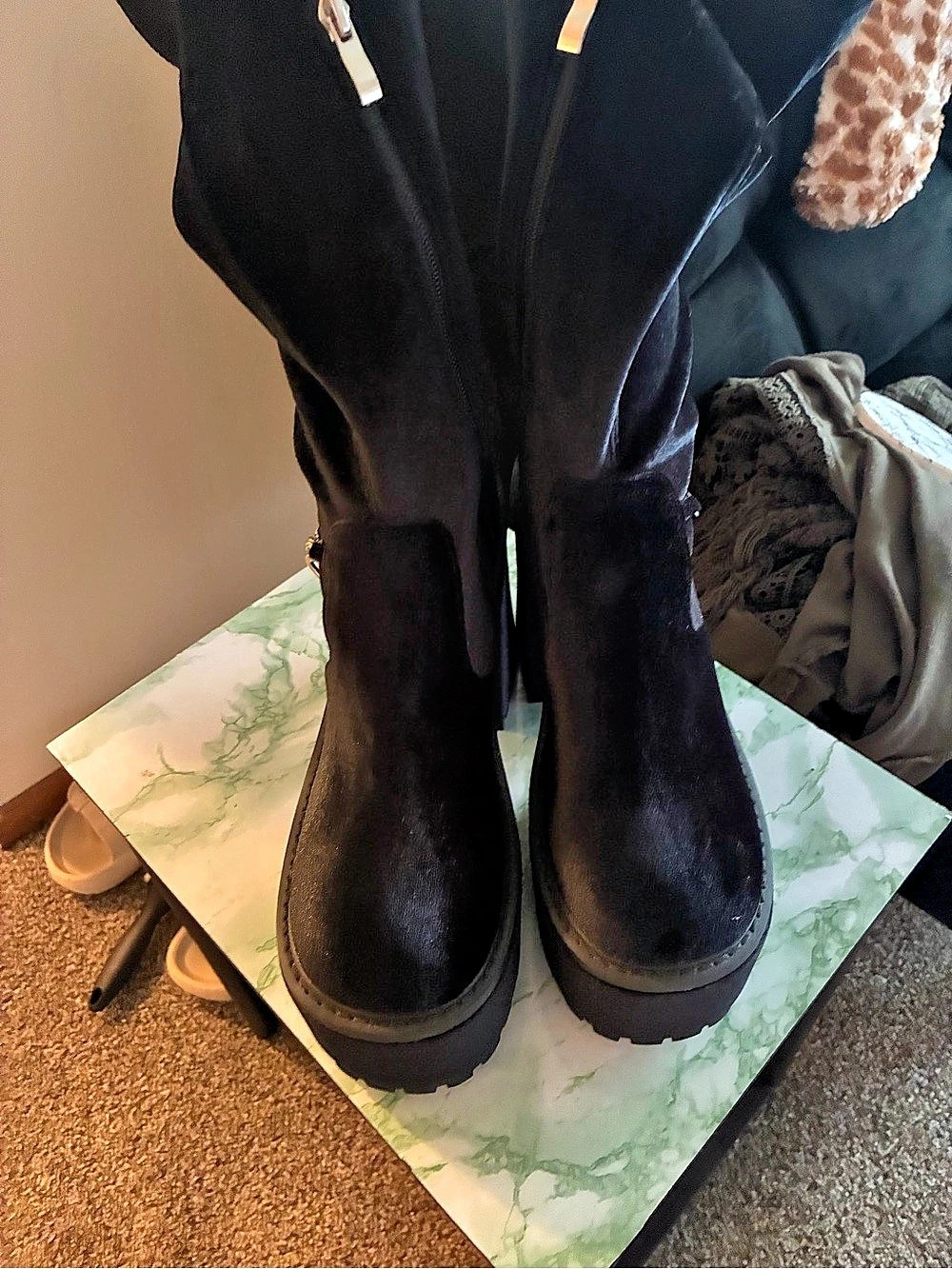 Demonia Camel-203 Black Over-the-Knee Platform Boots